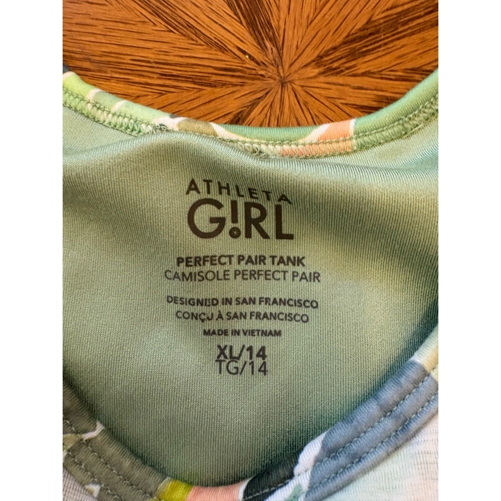 Athleta Girl Perfect Pair Tank Kids XL 14 White Green Floral Camo Layered Top - Picture 3 of 8